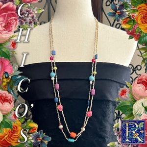 Chico’s double strand multi color long beaded necklace
